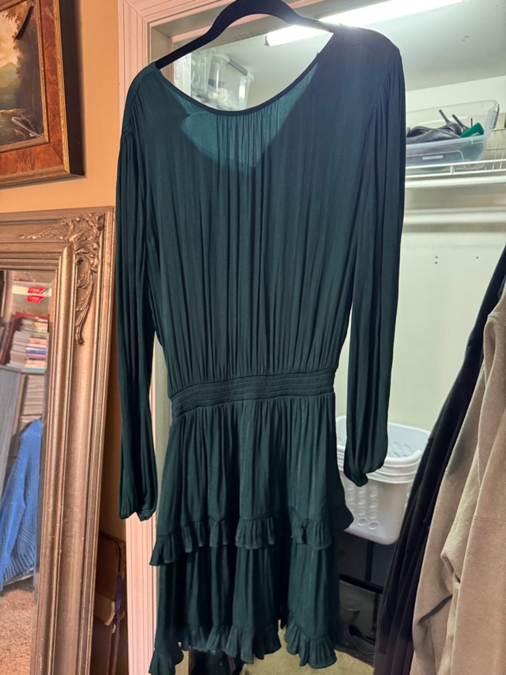 Socialite Long-Sleeve Ruffle Tiered Dress - Forest Green